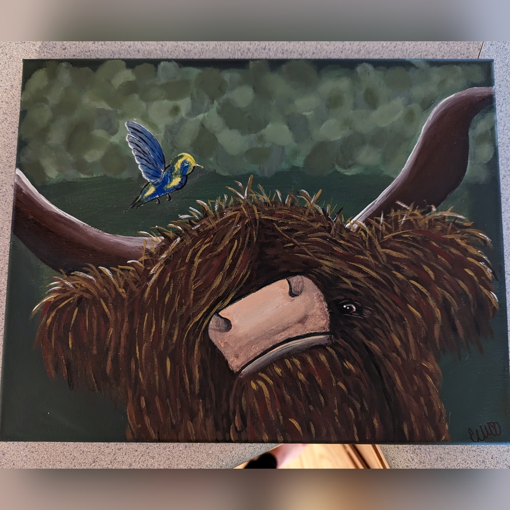 Painting Highland Cow with butterfly